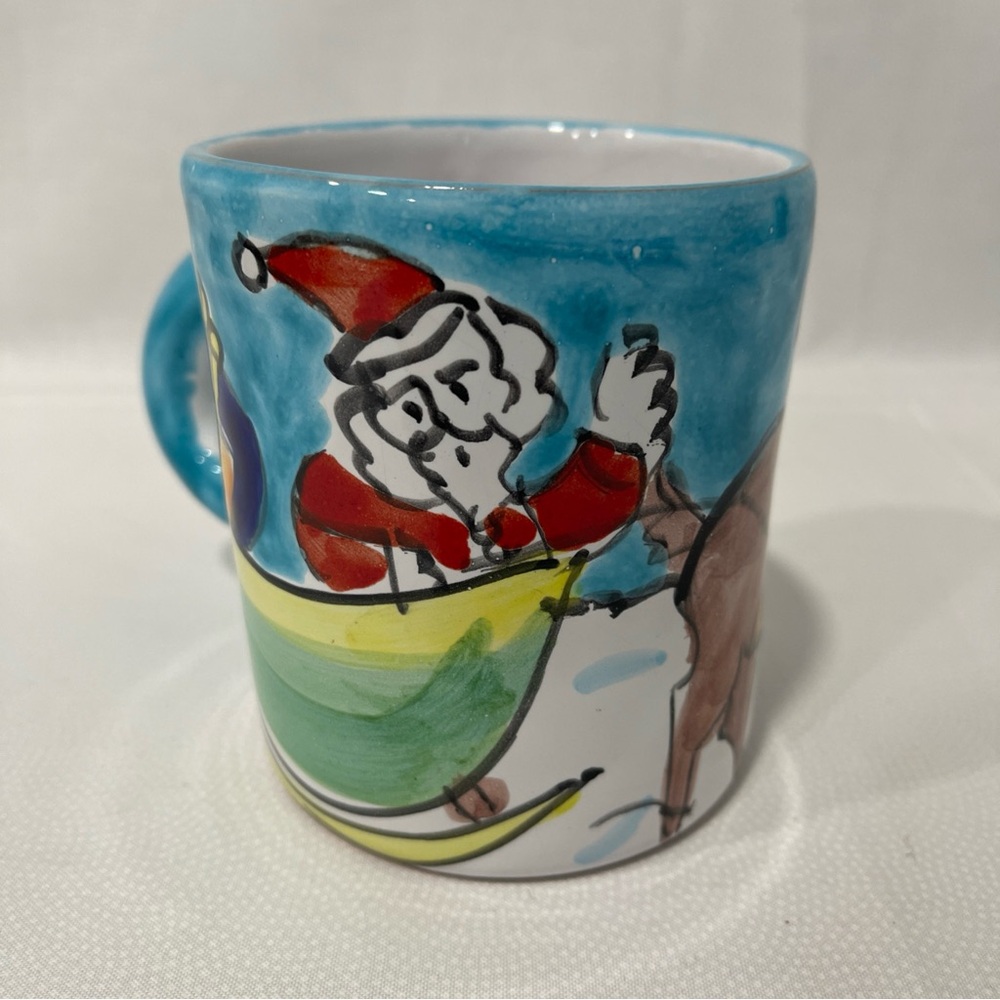 Christmas La Musa Pottery Mug. Made In  Italy. 4.5" Tall Hand Painted No Chips